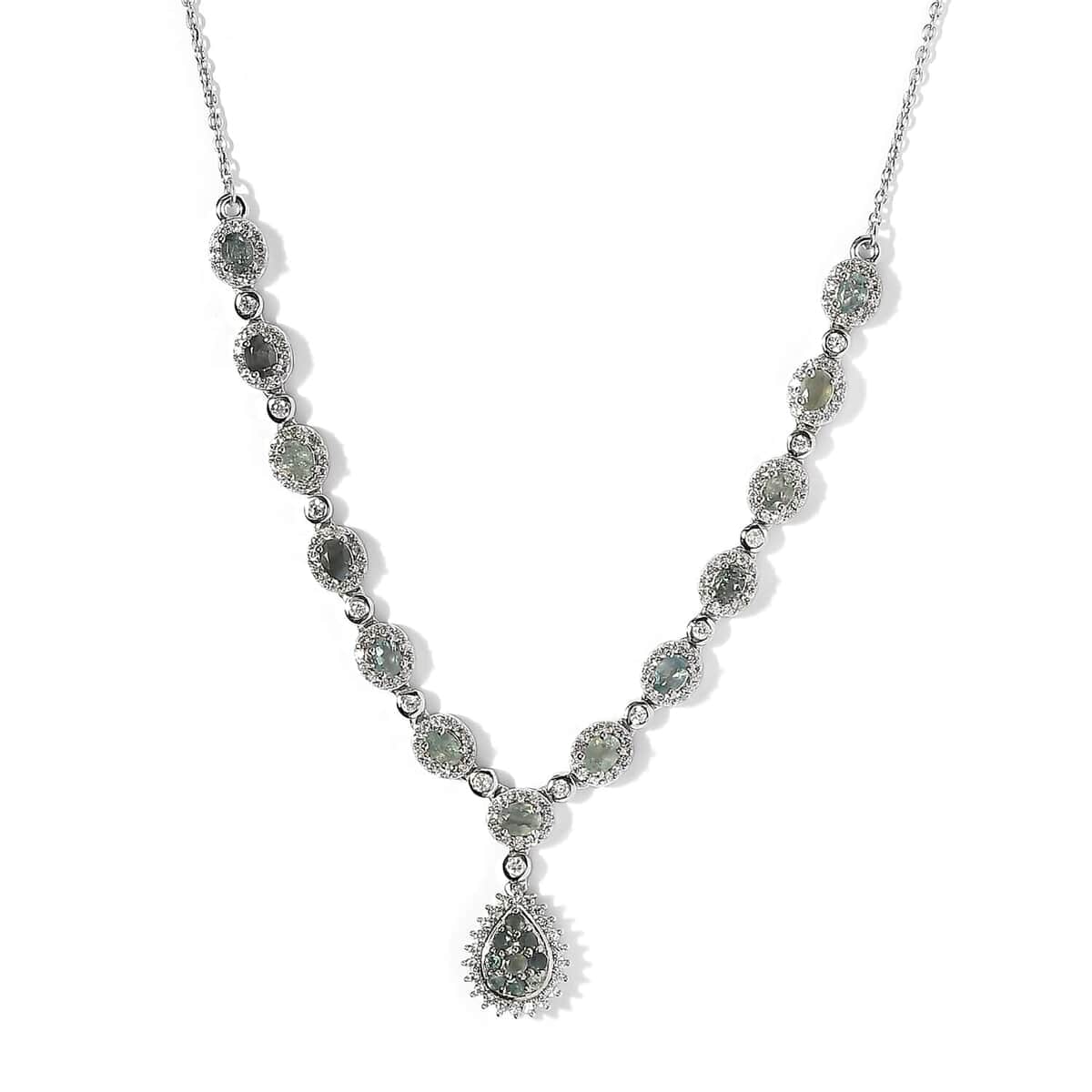 Narsipatnam Alexandrite and White Zircon Halo Drop Necklace 18 Inches in Platinum Over Sterling Silver 4.85 ctw image number 0