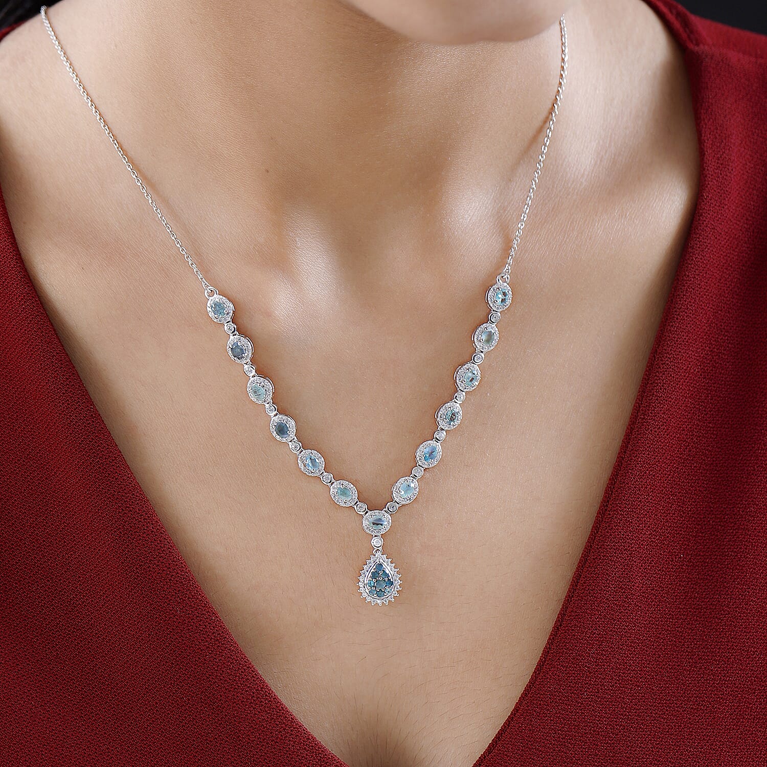 Narsipatnam Alexandrite and White Zircon Halo Drop Necklace 18 Inches in Platinum Over Sterling Silver 4.85 ctw