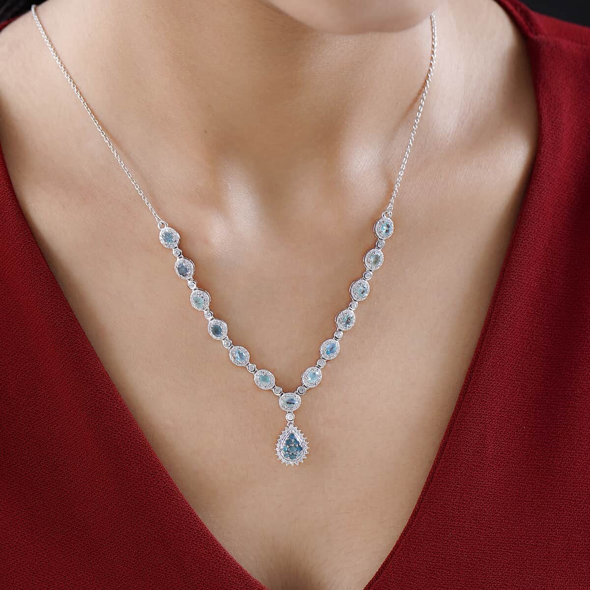 Narsipatnam Alexandrite and White Zircon Halo Drop Necklace 18 Inches in Platinum Over Sterling Silver 4.85 ctw image number 2