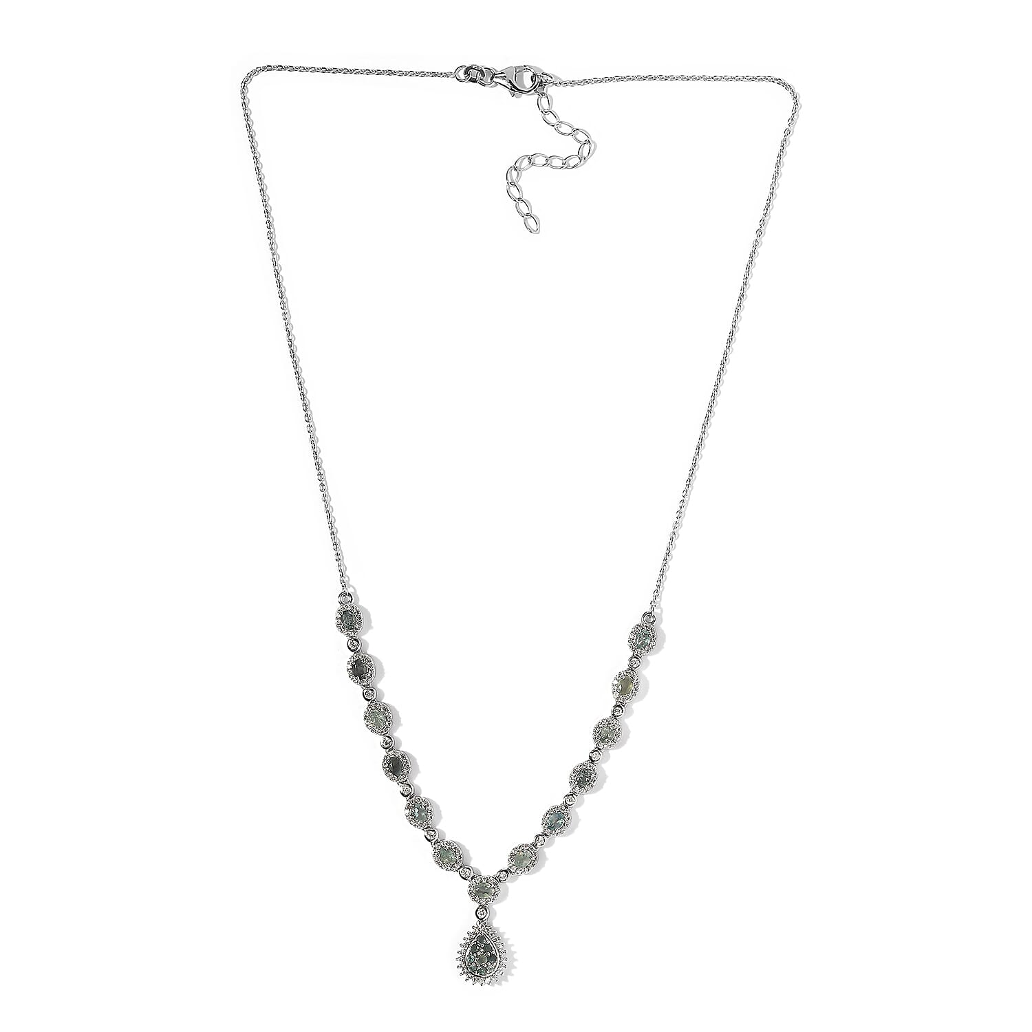 Narsipatnam Alexandrite and White Zircon Halo Drop Necklace 18 Inches in Platinum Over Sterling Silver 4.85 ctw
