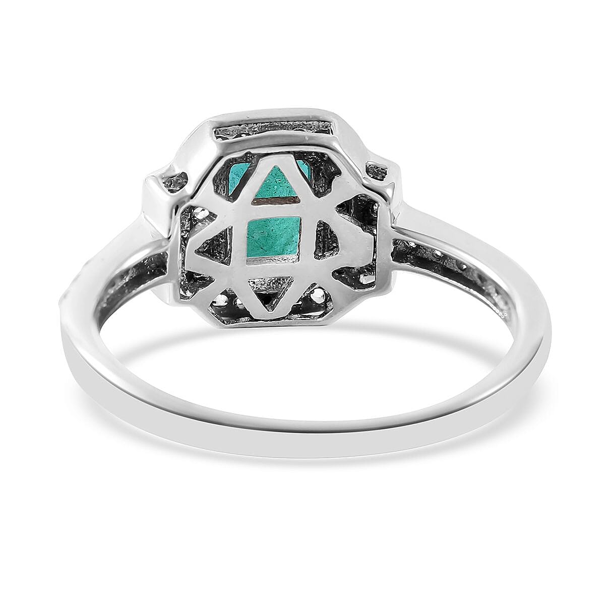 AAA Kagem Zambian Emerald and White Zircon Ring in Platinum Over Sterling Silver (Size 7.0) 1.60 ctw image number 3