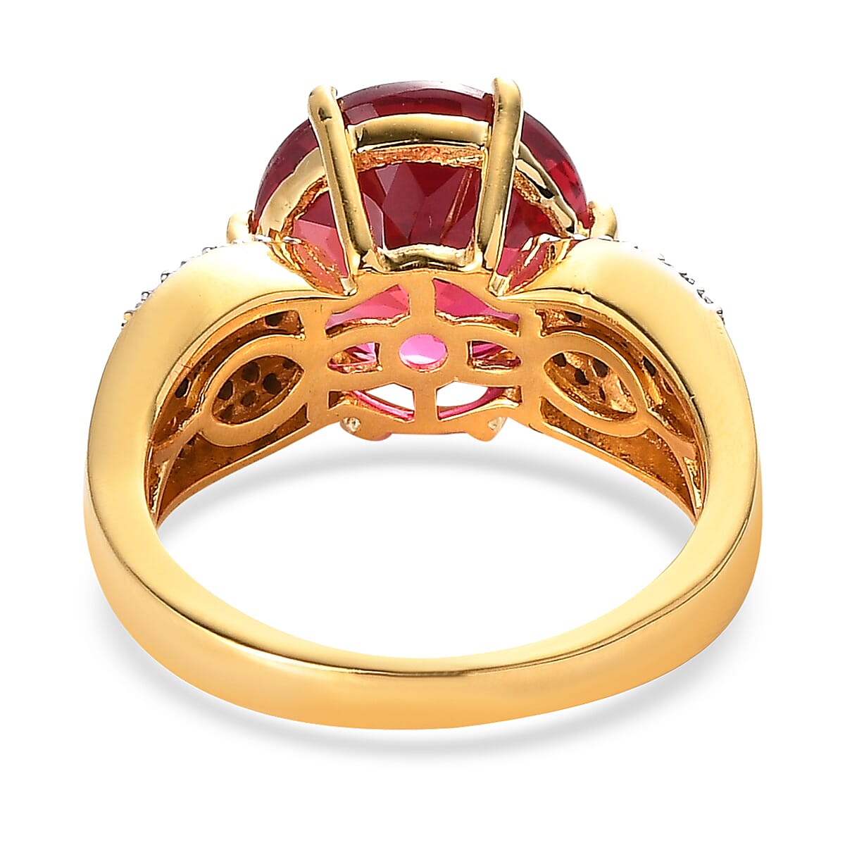 Lab Created Padparadscha Sapphire and Moissanite Ring in Vermeil Yellow Gold Over Sterling Silver 7.50 ctw image number 4