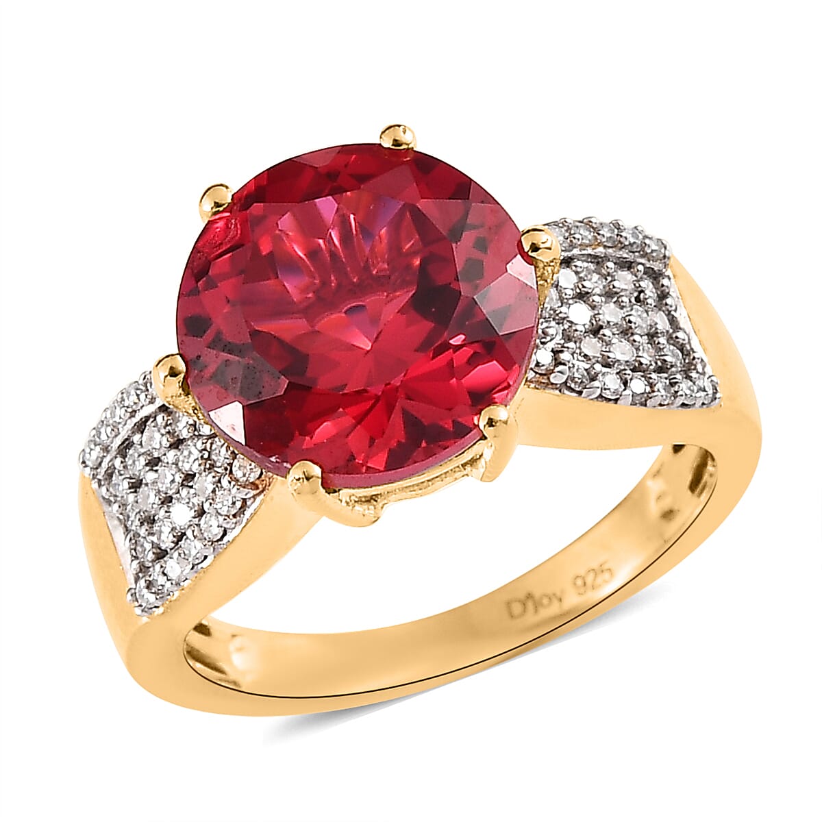 Lab Created Padparadscha Sapphire and Moissanite Ring in Vermeil Yellow Gold Over Sterling Silver (Size 11.0) 7.50 ctw image number 0