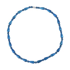 Blue Color Hematite 373.50 ctw Beaded Necklace in Silvertone 20 Inches