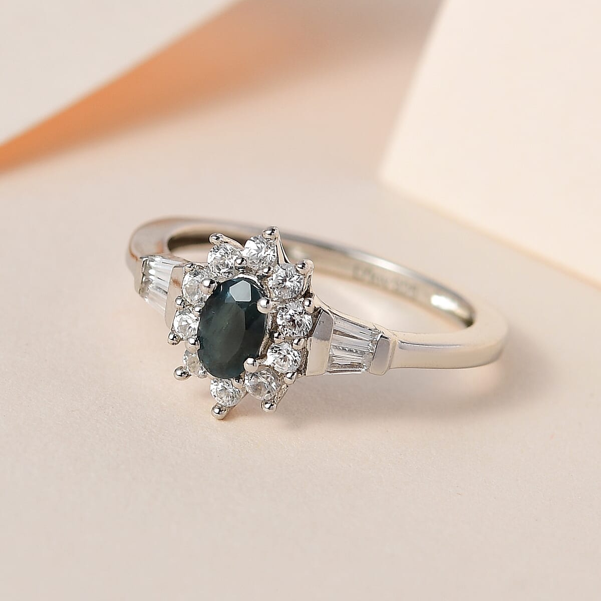 Narsipatnam Alexandrite and White Zircon Sunburst Ring in Platinum Over Sterling Silver 0.75 ctw (Del. in 5-7 Days) image number 1