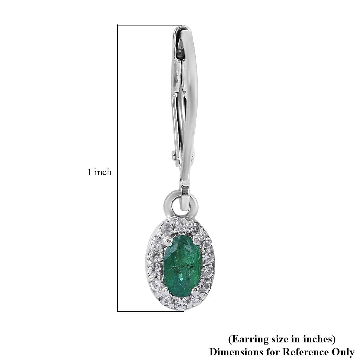 AAA Kagem Zambian Emerald and White Zircon Lever Back Earrings in Platinum Over Sterling Silver 0.75 ctw image number 3