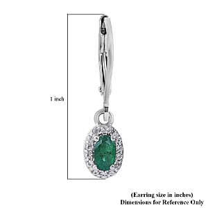 AAA Kagem Zambian Emerald and White Zircon Lever Back Earrings in Platinum Over Sterling Silver 0.75 ctw