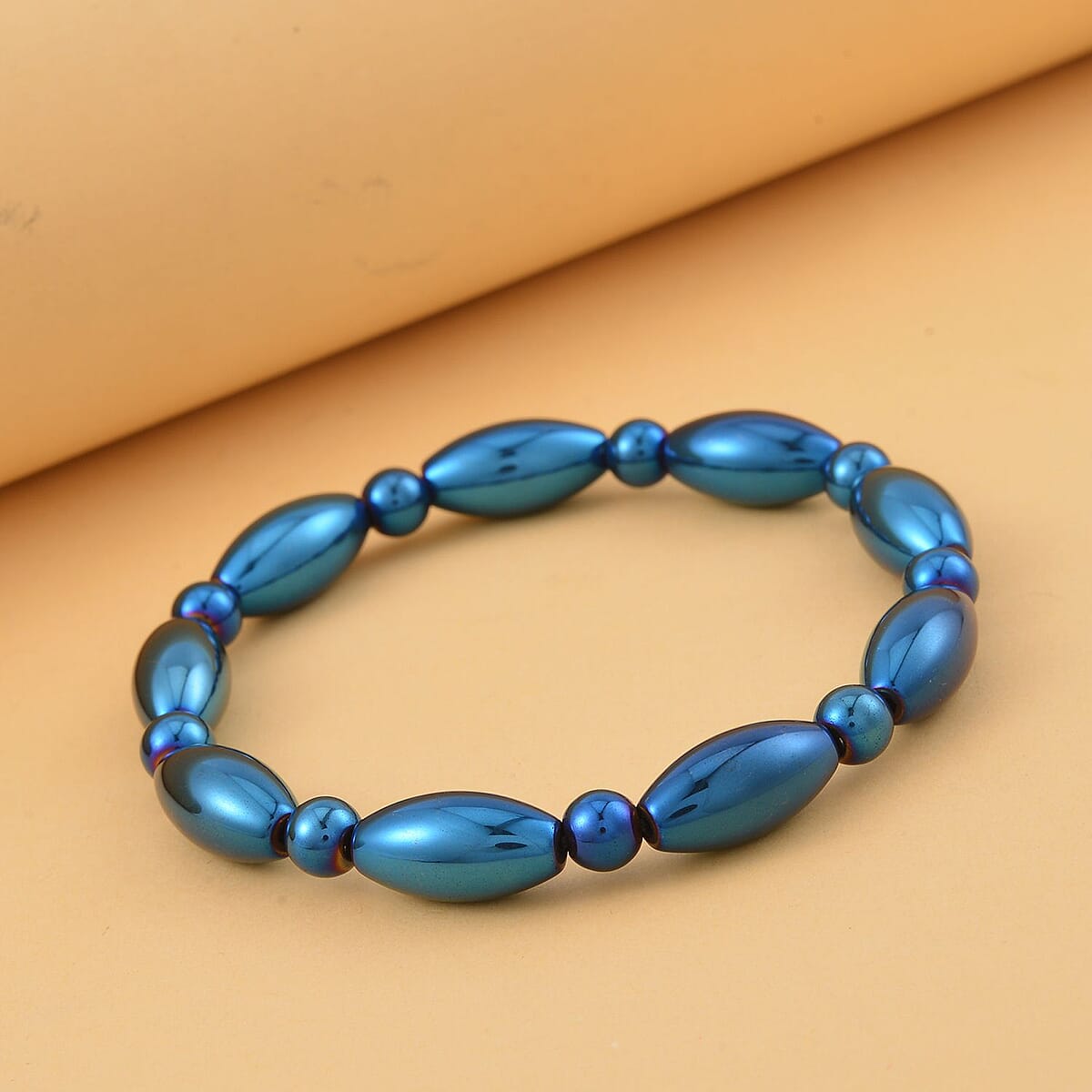Blue Color Hematite Beaded Stretch Bracelet 143.50 ctw image number 1