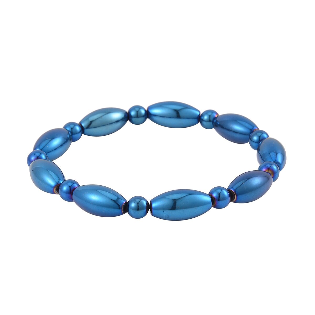 Blue Color Hematite Beaded Stretch Bracelet 143.50 ctw image number 2
