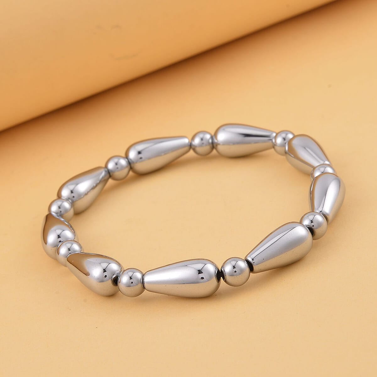 Golden Color Hematite Beaded Stretch Bracelet 148.00 ctw image number 1