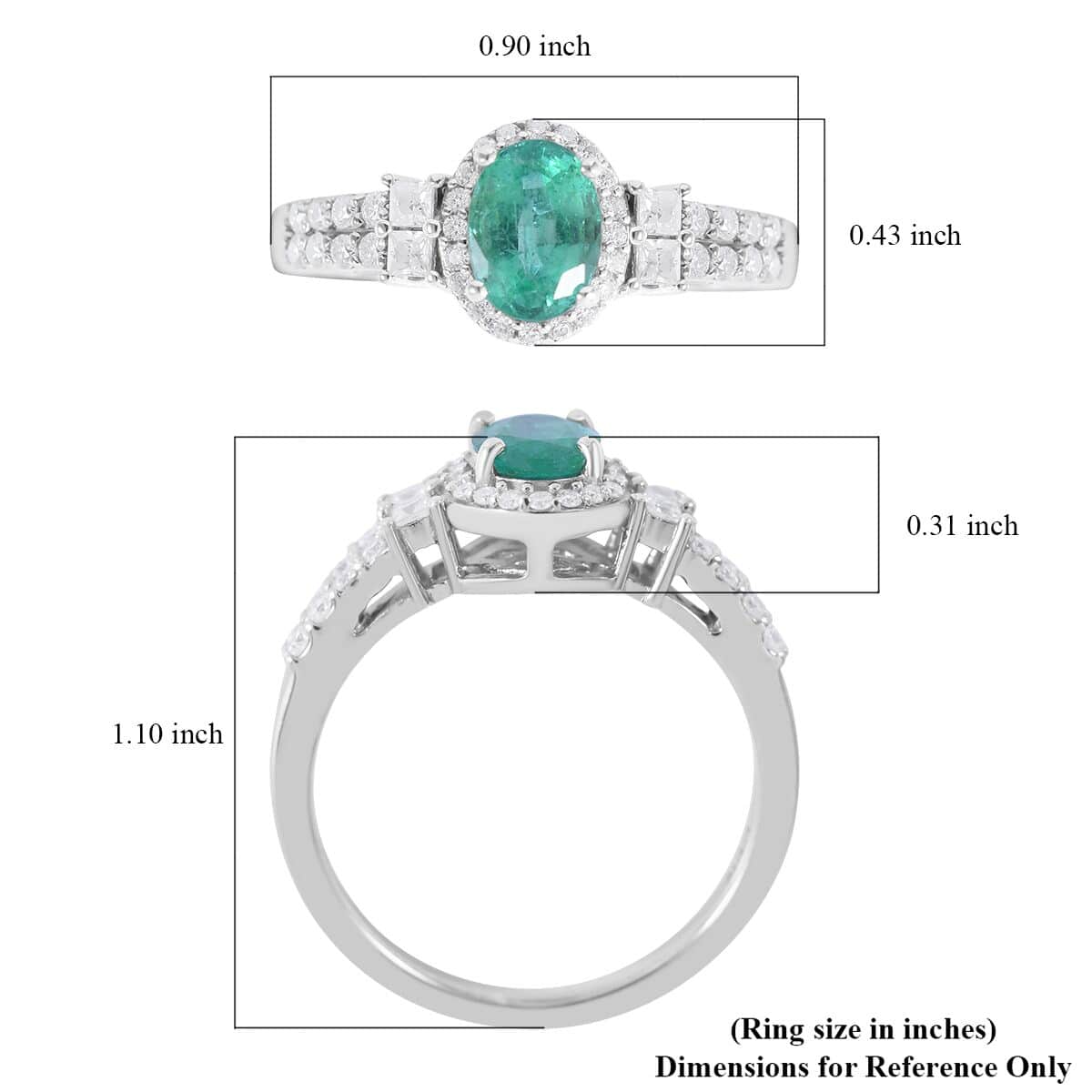 AAA Kagem Zambian Emerald and Moissanite Halo Ring in Platinum Over Sterling Silver (Size 10.0) 1.25 ctw image number 4