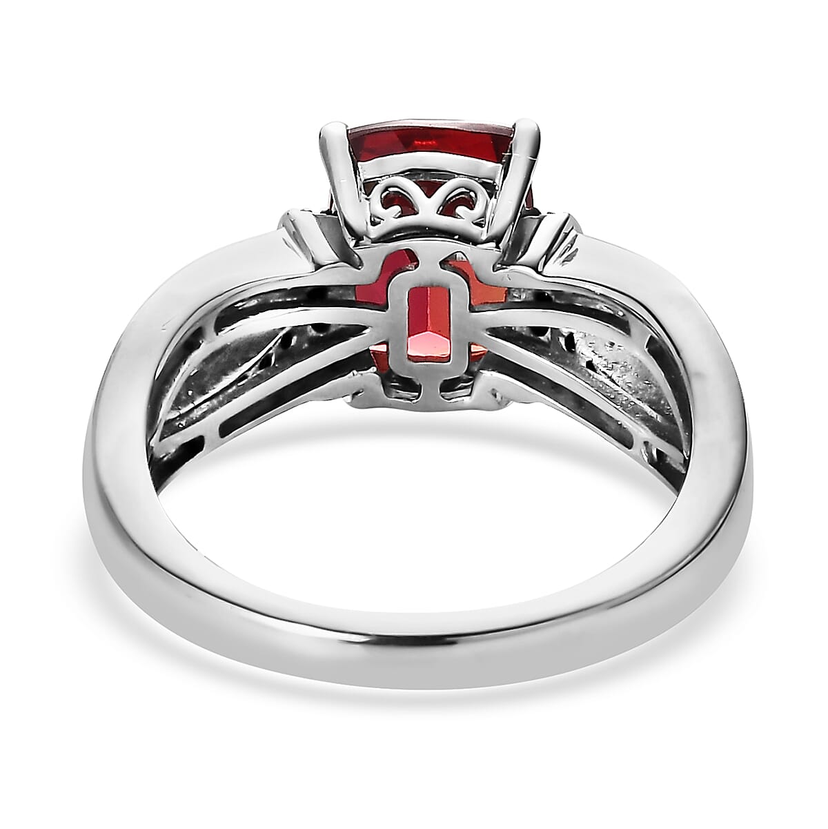 Lab Created Padparadscha Sapphire and Thai Black Spinel Ring in Platinum Over Sterling Silver (Size 10.0) 3.40 ctw