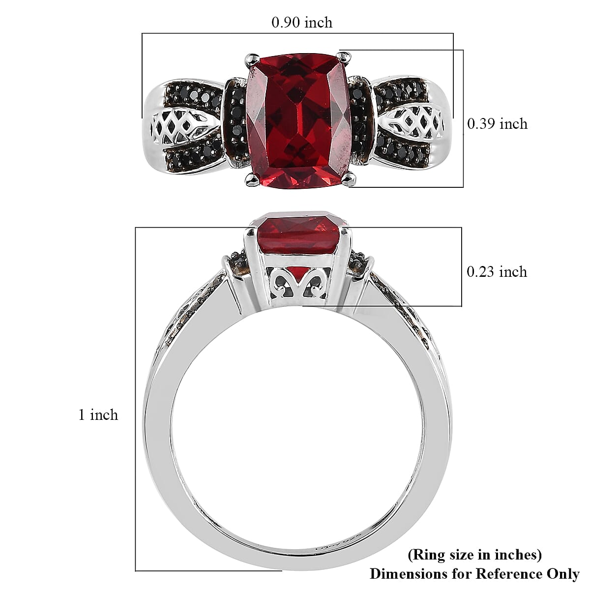 Lab Created Padparadscha Sapphire and Thai Black Spinel Ring in Platinum Over Sterling Silver (Size 10.0) 3.40 ctw