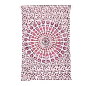 Pink Cotton Mandala Screen Printed Tie Dye Tapestry Wall Hanging