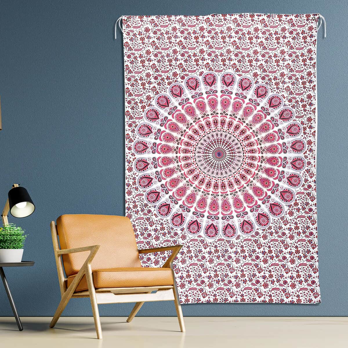 Pink Cotton Mandala Screen Printed Tie Dye Tapestry Wall Hanging image number 1