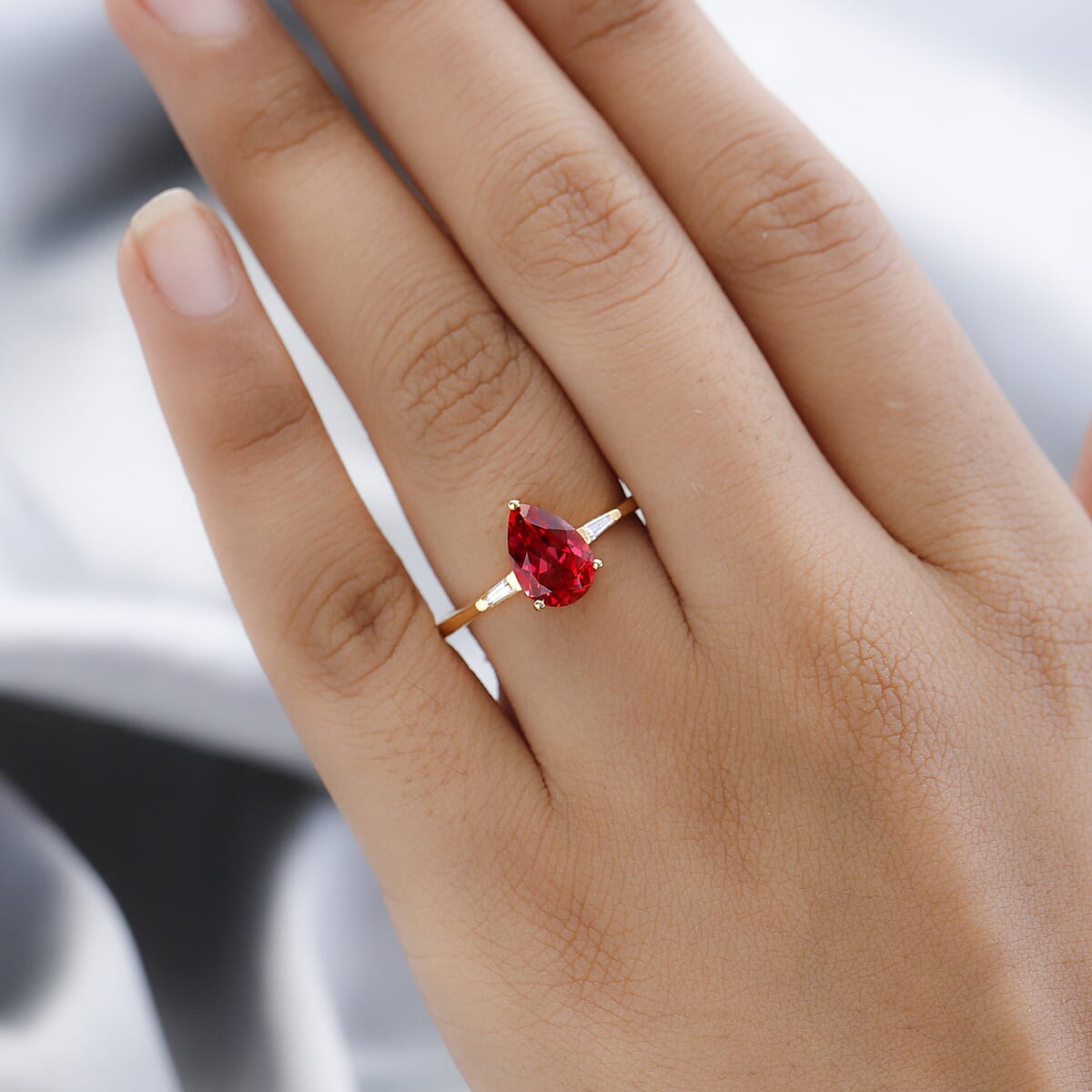 Lab Created Padparadscha Sapphire and Moissanite Ring in Vermeil Yellow Gold Over Sterling Silver 2.80 ctw image number 2