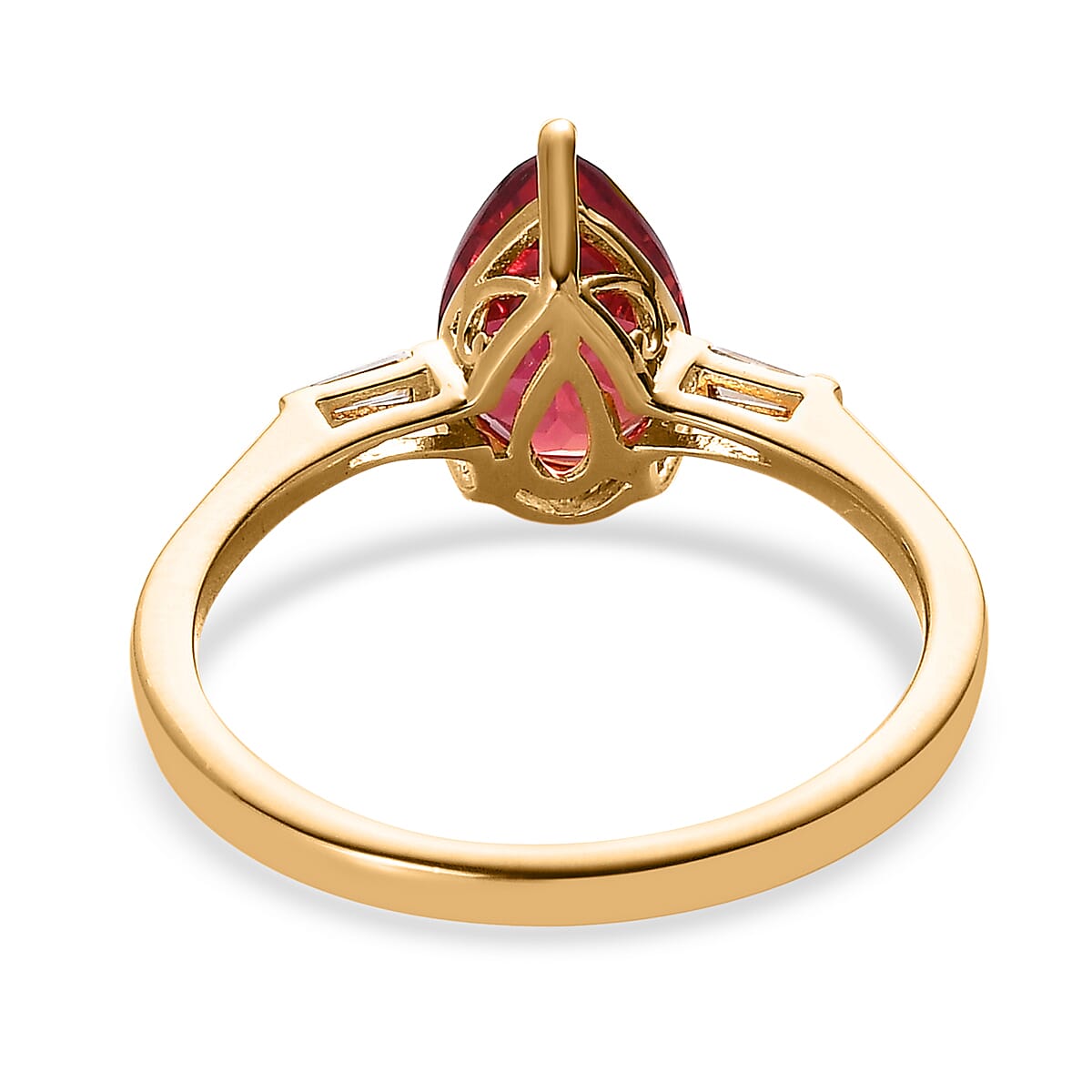 Lab Created Padparadscha Sapphire and Moissanite Ring in Vermeil Yellow Gold Over Sterling Silver 2.80 ctw image number 4