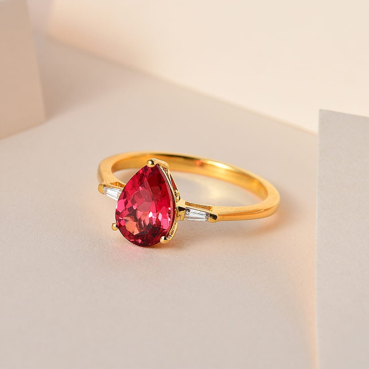 Lab Created Padparadscha Sapphire and Moissanite Ring in Vermeil Yellow Gold Over Sterling Silver (Size 5.0) 2.75 ctw image number 1
