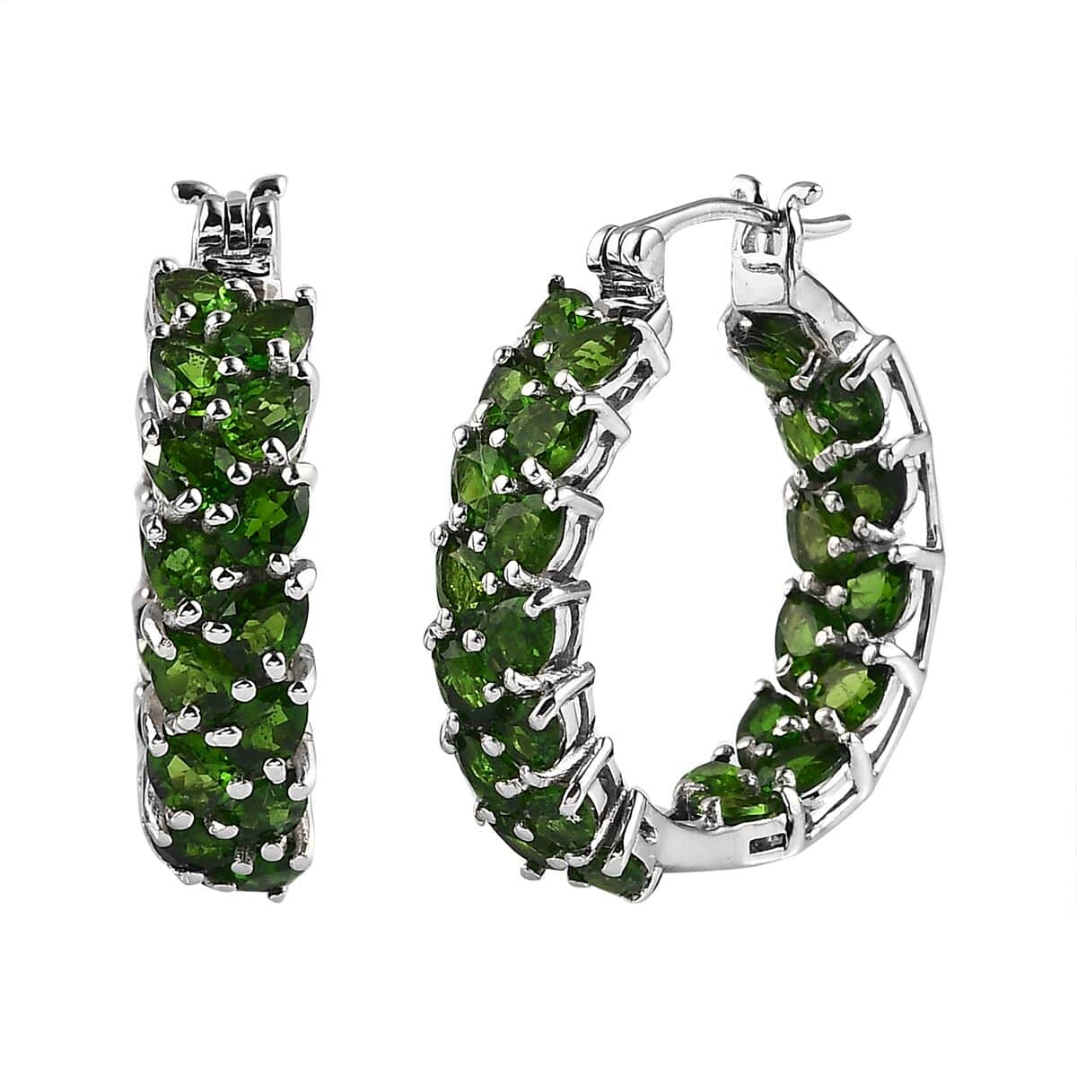 Chrome Diopside 11.90 ctw Hoop Earrings in Platinum Over Sterling Silver image number 0