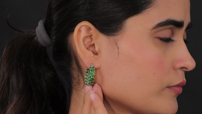 D'Joy Chrome Diopside 11.90 ctw Hoop Earrings in Platinum Over Sterling Silver