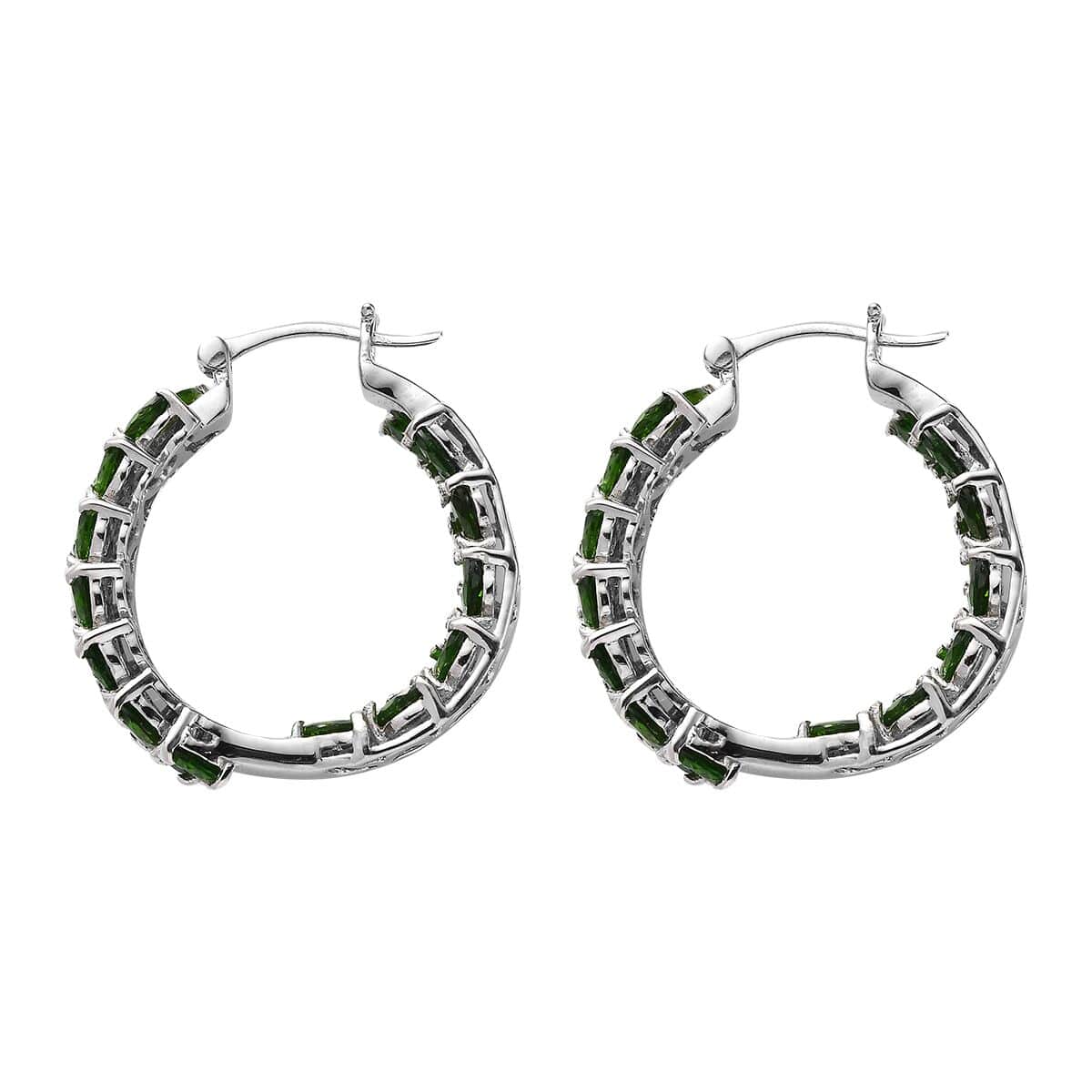 Chrome Diopside 11.90 ctw Hoop Earrings in Platinum Over Sterling Silver image number 3