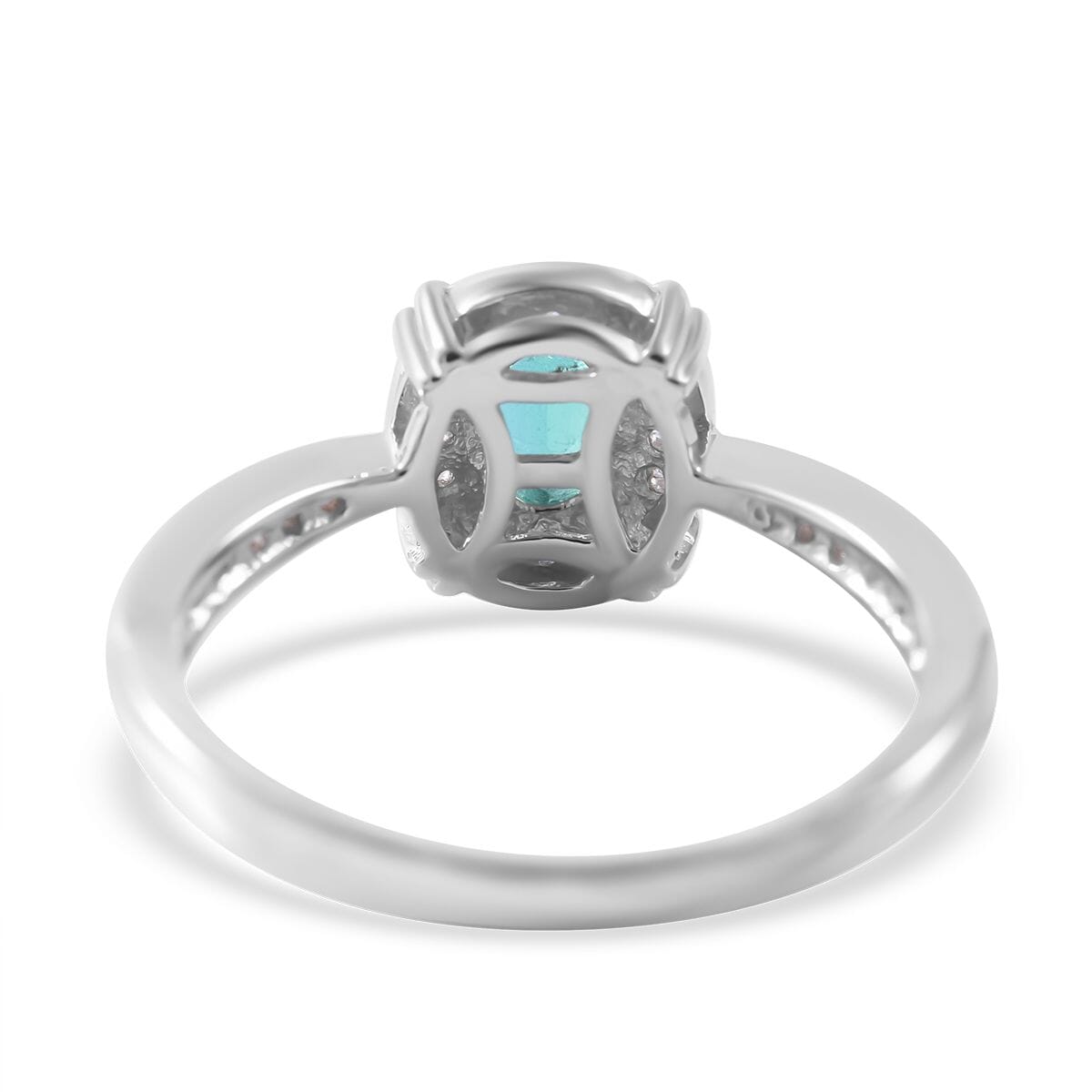AAA Kagem Zambian Emerald, White Zircon Halo Ring in Platinum Over Sterling Silver (Size 10.0) 0.75 ctw image number 3