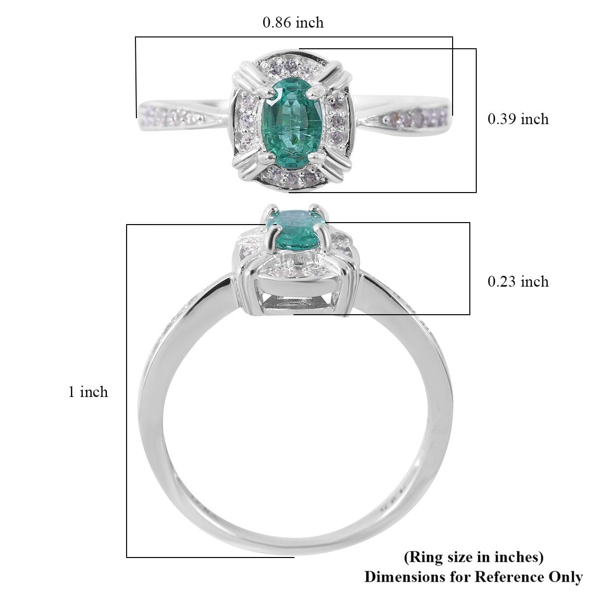 AAA Kagem Zambian Emerald, White Zircon Halo Ring in Platinum Over Sterling Silver (Size 10.0) 0.75 ctw image number 4