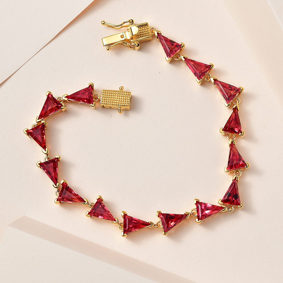 Lab Created Padparadscha Sapphire Bracelet in Vermeil Yellow Gold Over Sterling Silver (6.50 In) 17.00 ctw image number 1
