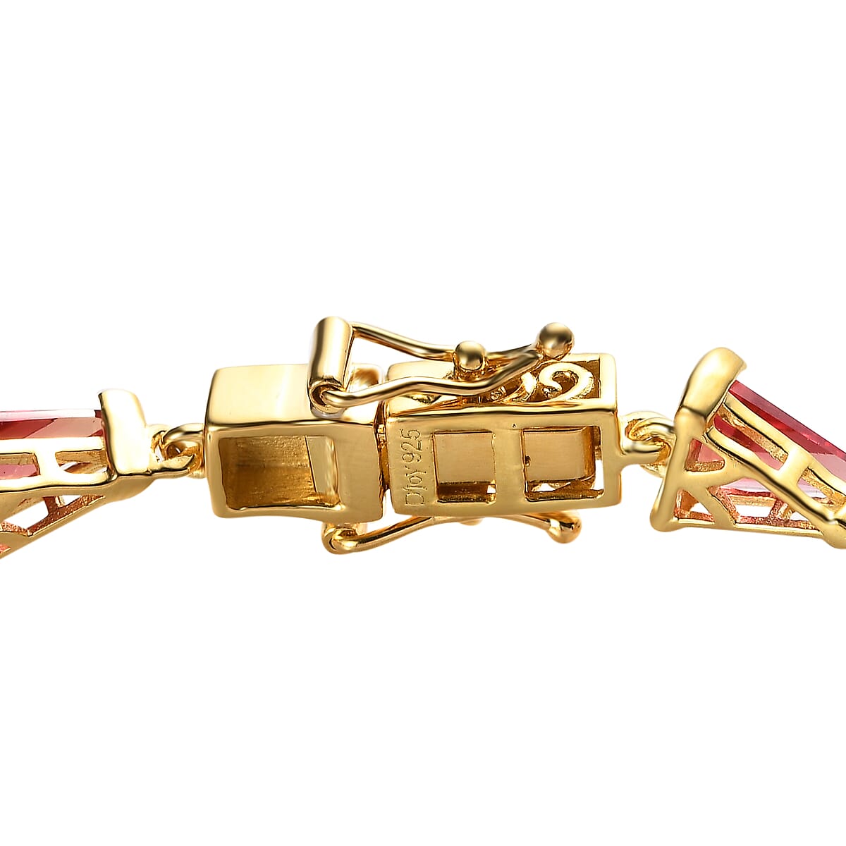 Lab Created Padparadscha Sapphire Bracelet in Vermeil Yellow Gold Over Sterling Silver (6.50 In) 17.00 ctw image number 3