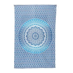 Blue Cotton Mandala Chakra Screen Printed Tie Dye Tapestry Wall Hanging