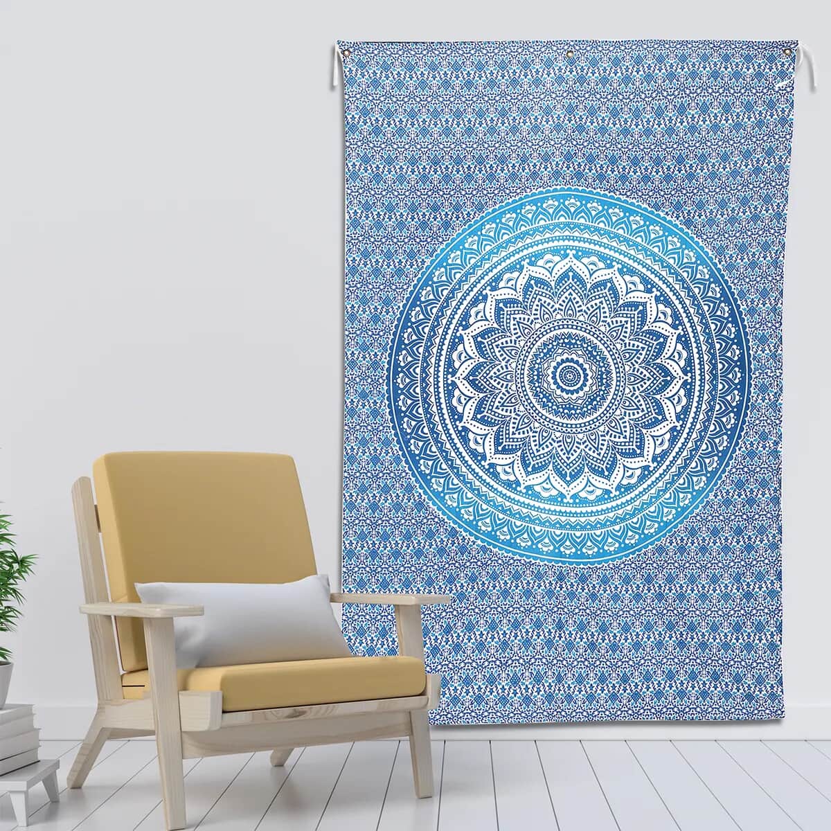 Blue Cotton Mandala Chakra Screen Printed Tie Dye Tapestry Wall Hanging image number 1