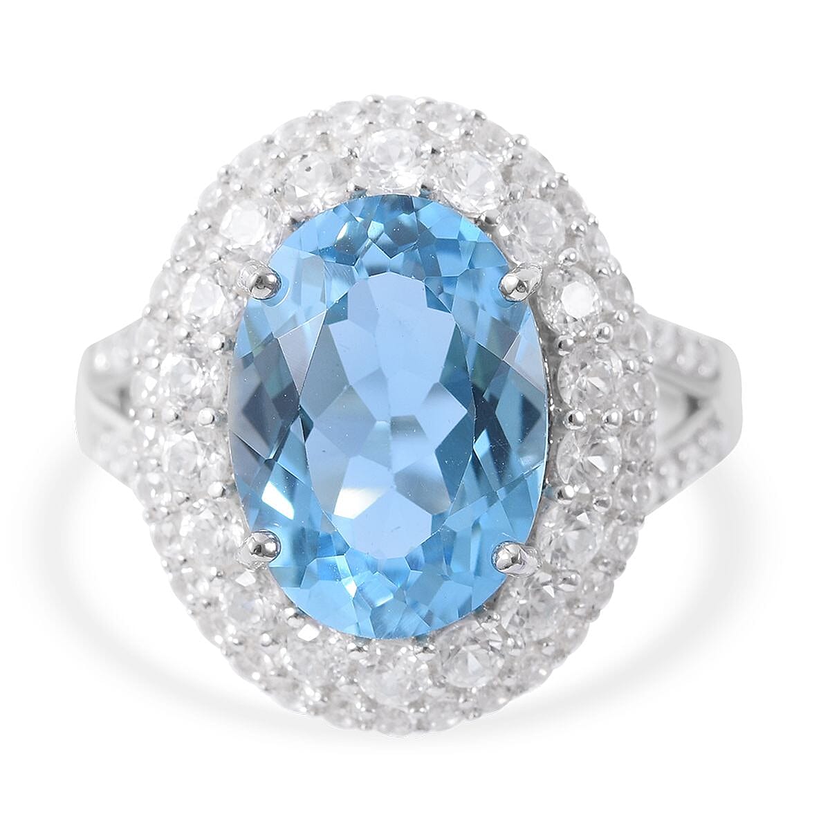Premium Marambaia Topaz and White Zircon Halo Ring in Platinum Over Sterling Silver (Size 10.0) 10.65 ctw