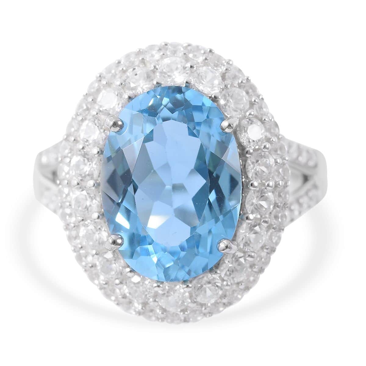 Premium Marambaia Topaz and White Zircon Halo Ring in Platinum Over Sterling Silver 10.65 ctw image number 0