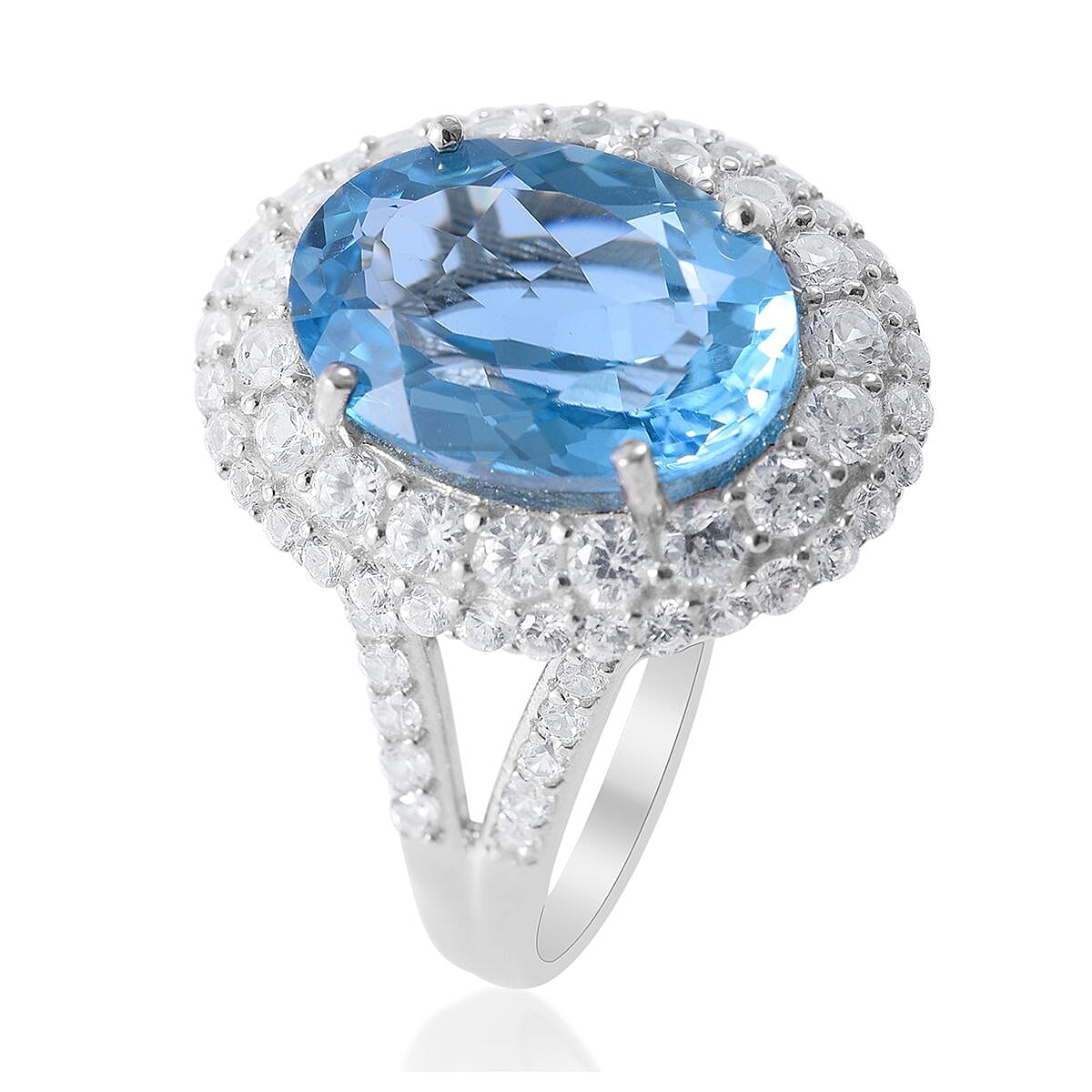 Premium Marambaia Topaz and White Zircon Halo Ring in Platinum Over Sterling Silver (Size 6.0) 10.65 ctw image number 2