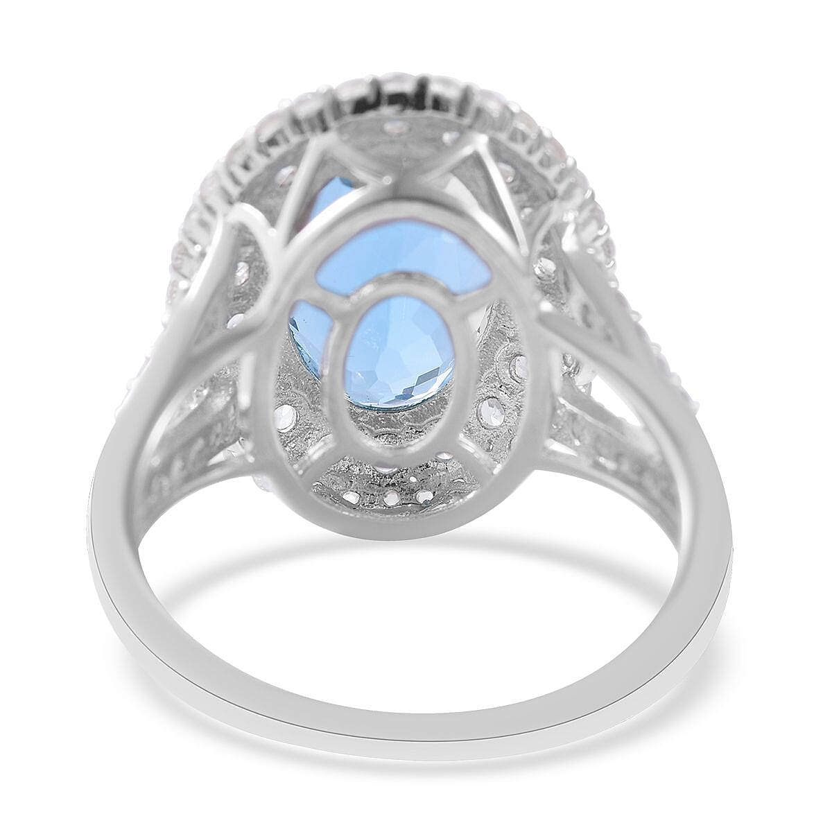 Premium Marambaia Topaz and White Zircon Halo Ring in Platinum Over Sterling Silver (Size 6.0) 10.65 ctw image number 3