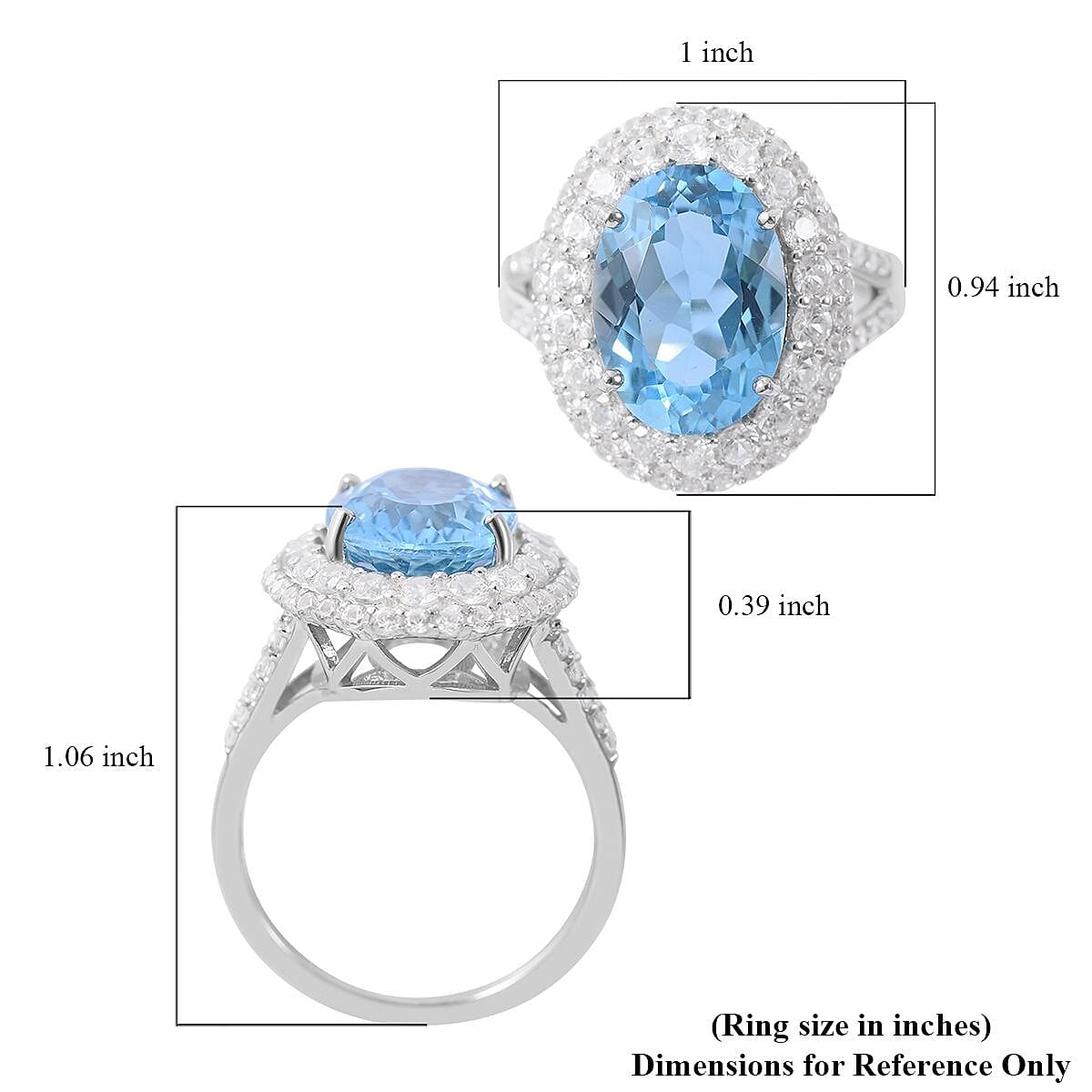 Premium Marambaia Topaz and White Zircon Halo Ring in Platinum Over Sterling Silver (Size 6.0) 10.65 ctw image number 4