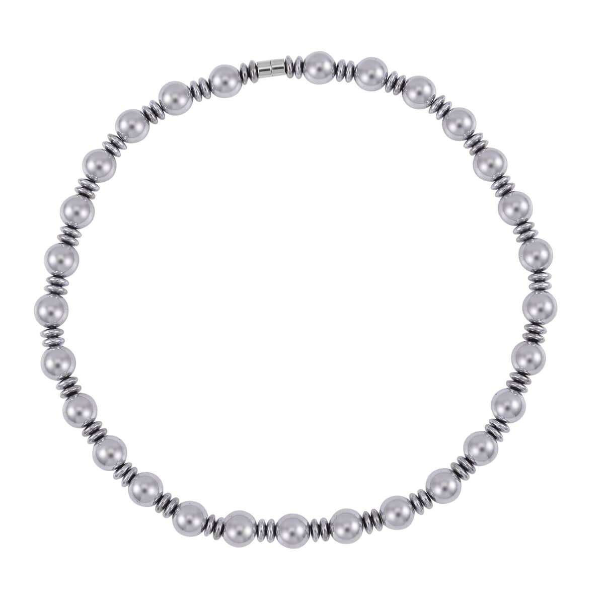 Silver Color Hematite Beaded Necklace 20 Inches in Silvertone 750.00 ctw image number 0