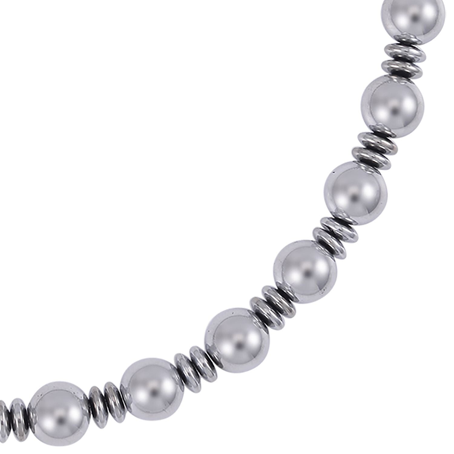 Silver Color Hematite Beaded Necklace 20 Inches in Silvertone 750.00 ctw