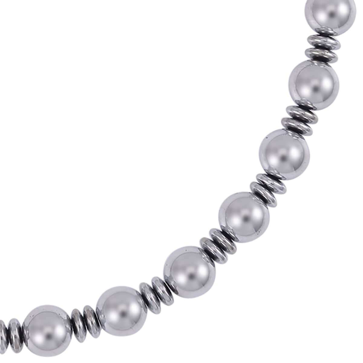 Silver Color Hematite Beaded Necklace 20 Inches in Silvertone 750.00 ctw image number 2