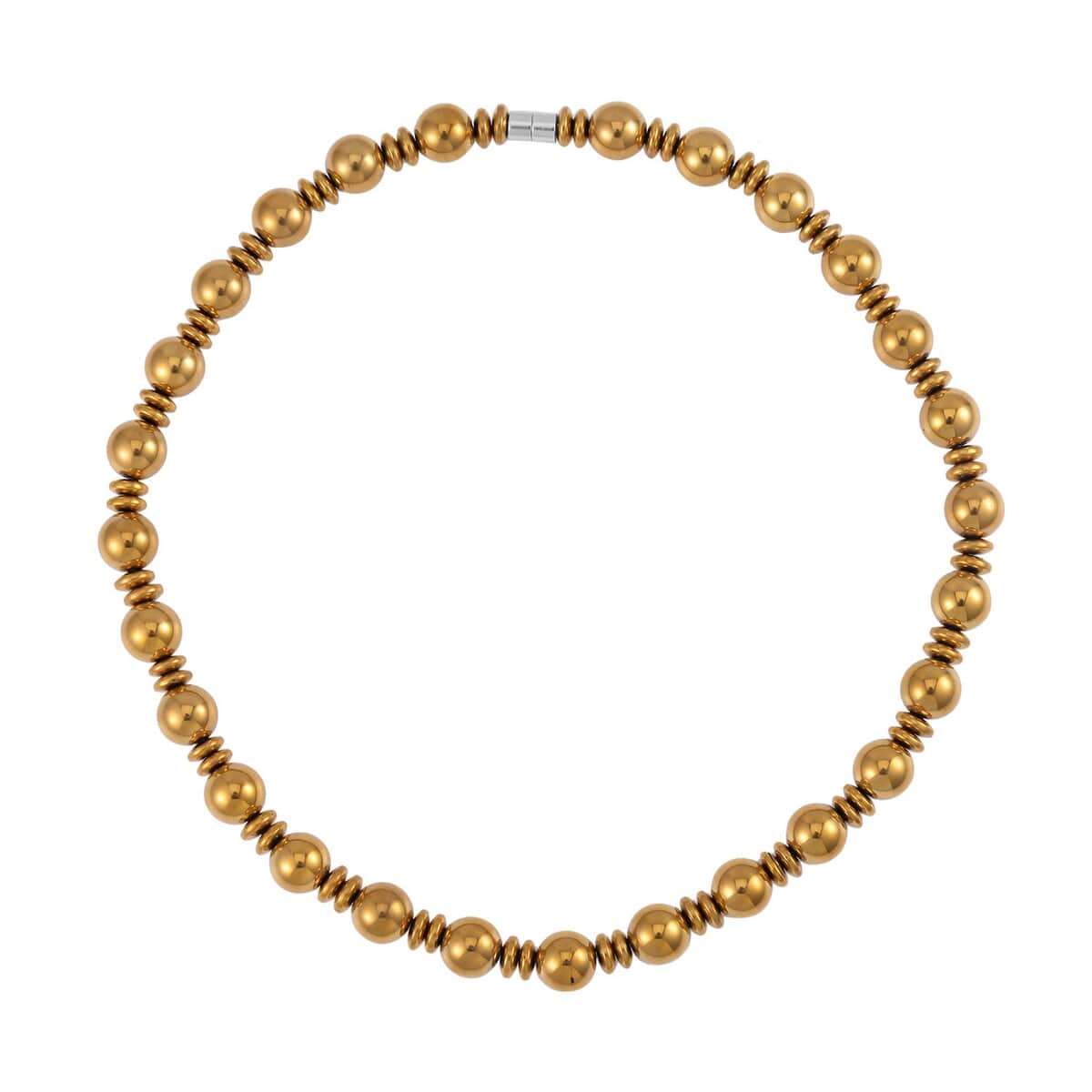 Golden Color Hematite Beaded Necklace 20 Inches in Silvertone 750.00 ctw image number 0