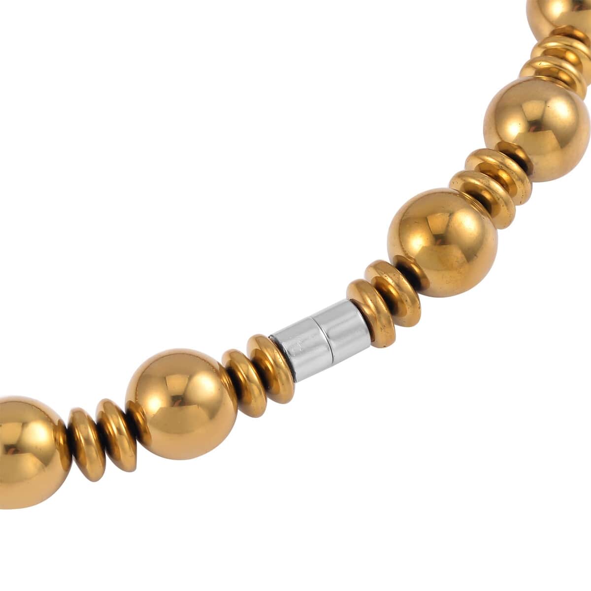Golden Color Hematite Beaded Necklace 20 Inches in Silvertone 750.00 ctw image number 3