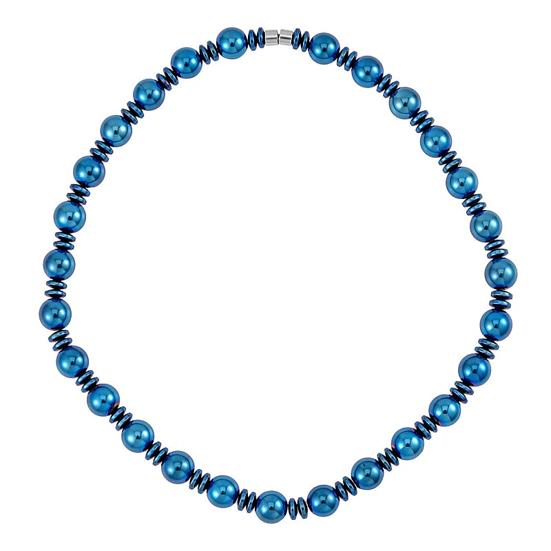 Blue Color Hematite Beaded Necklace (20 Inches) in Silvertone 750.00 ctw