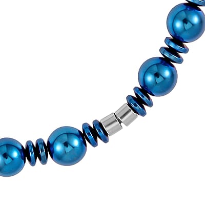 Blue Color Hematite Beaded Necklace (20 Inches) in Silvertone 750.00 ctw