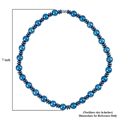 Blue Color Hematite Beaded Necklace (20 Inches) in Silvertone 750.00 ctw