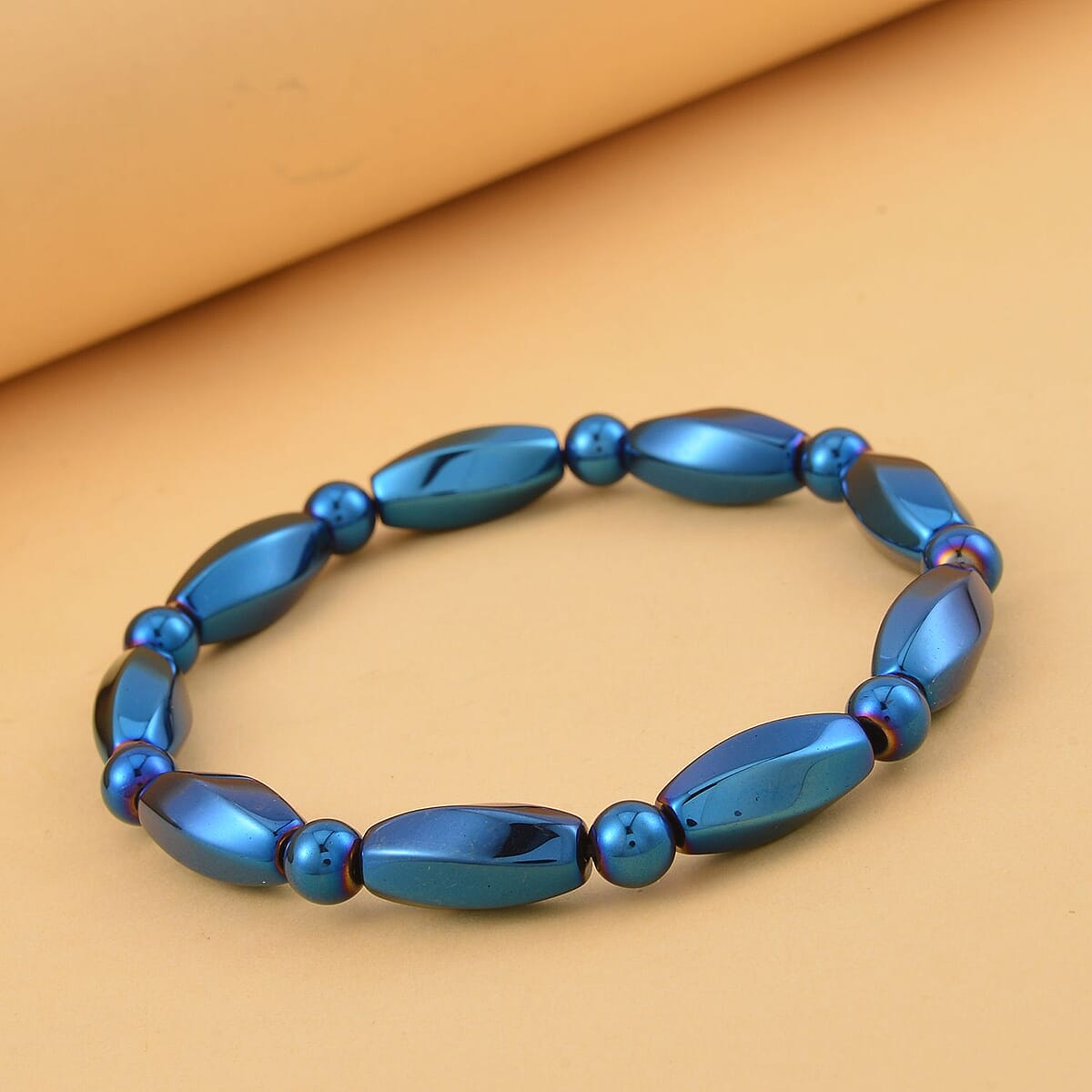 Blue Color Hematite Beaded Stretch Bracelet 137.00 ctw image number 1