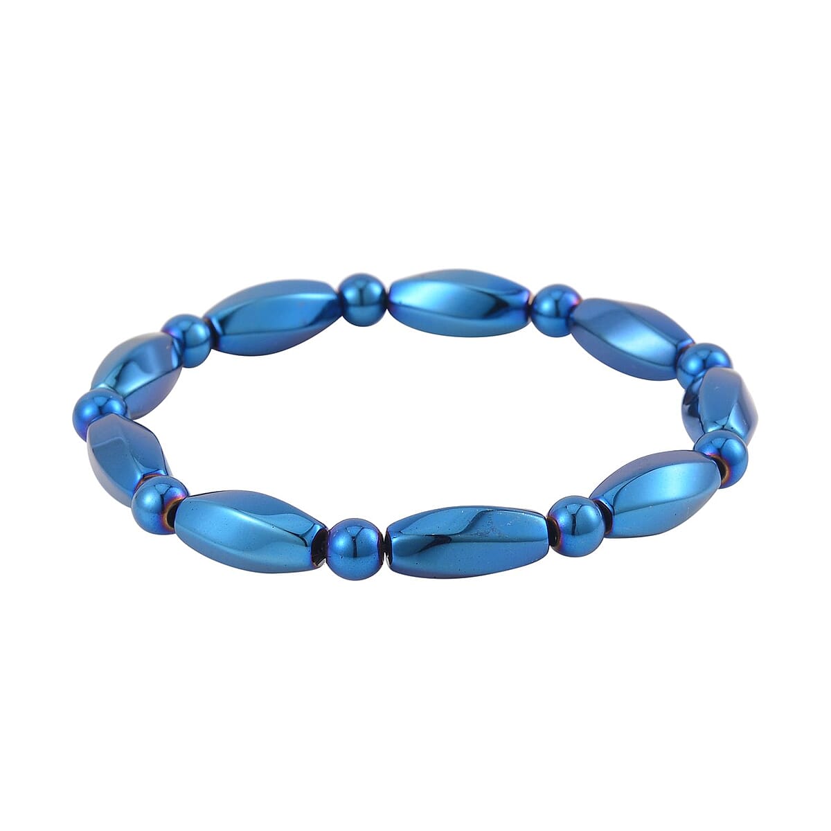 Blue Color Hematite Beaded Stretch Bracelet 137.00 ctw image number 2