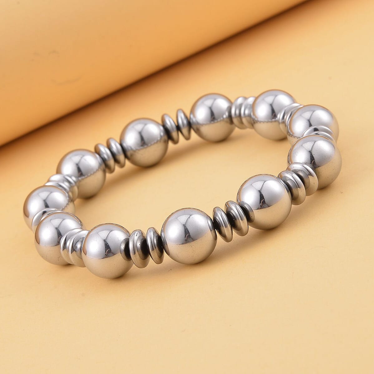 Silver Color Hematite Beaded Stretch Bracelet 293.00 ctw image number 1