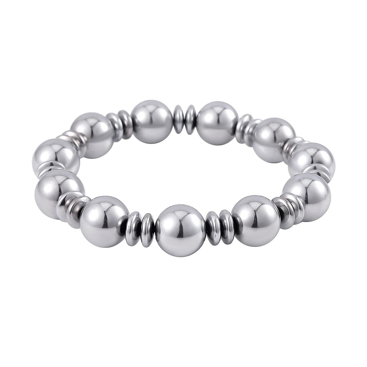 Silver Color Hematite Beaded Stretch Bracelet 293.00 ctw image number 2