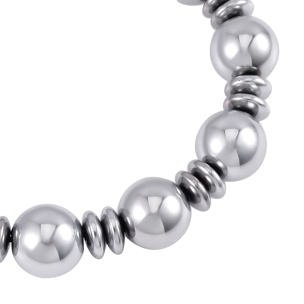 Silver Color Hematite Beaded Stretch Bracelet 293.00 ctw image number 3