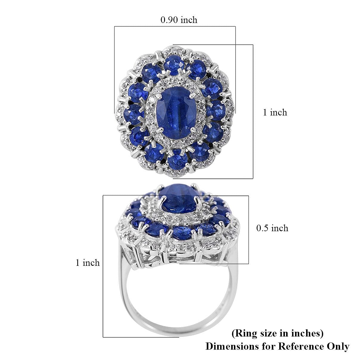 Kashmir Kyanite and White Zircon Floral Ring in Platinum Over Sterling Silver 7.40 ctw image number 4
